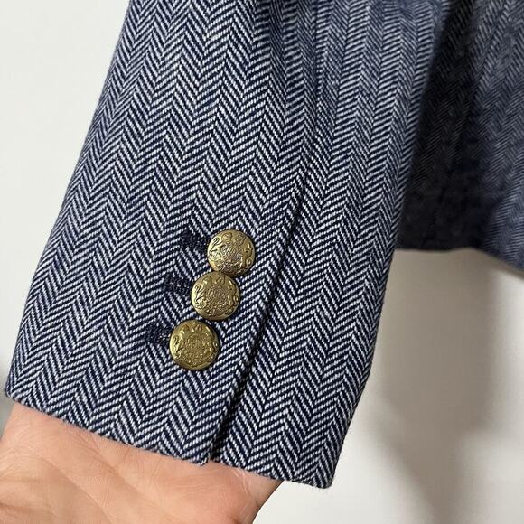 J Crew Herringbone Wool Blend Schoolboy Blazer Size 2 Navy Academia Old Money - Picture 7 of 11